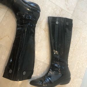 Cole Haan Black Patent Leather Boots SZ 10 Super Comfortable w/Zipper Wedge Heel